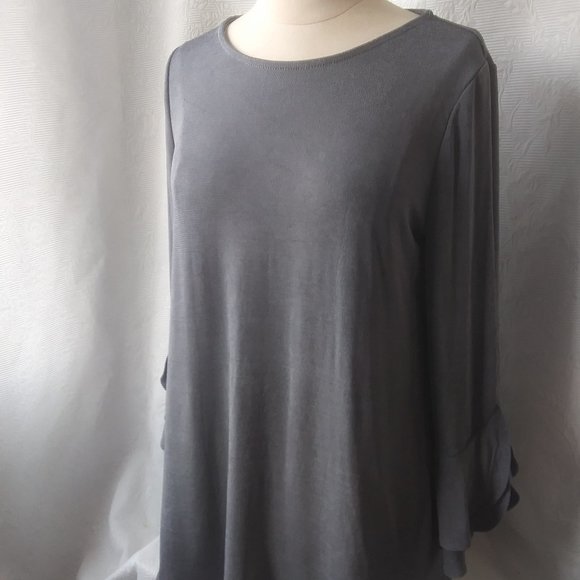 Chico's | 0 | Flounce Sleeve Travelers Gray Tunic  | 4/6 - Picture 1 of 11